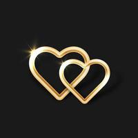 Two decorative golden hearts on a black background. Vector illustration