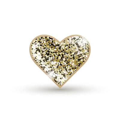 3d icon heart with golden glitter isolated on white background. Shining volumetric heart casts a shadow. Vector illustration