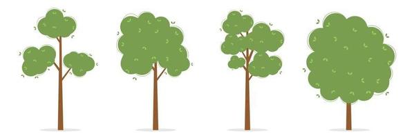 árboles establecidos en estilo plano. ilustración vectorial de árboles aislados sobre fondo blanco. espacios verdes naturales para la imagen del bosque o parque, para el diseño arquitectónico o paisajístico. vector