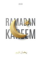 tarjeta de felicitación ramadan kareem con media luna dorada y estrella. vector