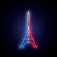 Eiffel Tower neon sign. vector