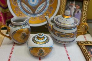 Sochi, Russia-September 24, 2017-Hand-painted porcelain tableware.