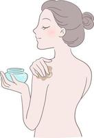 Woman massaging her body with body wash vector