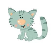 Cute cartoon grey cat with stripes. Funny animal character. Flat vector illustration.