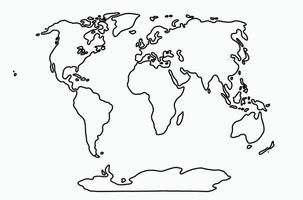 doodle freehand drawing of world map. vector