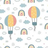 Balloon with rainbows in the sky baby seamless pattern Used for print, wallpaper, textiles vector