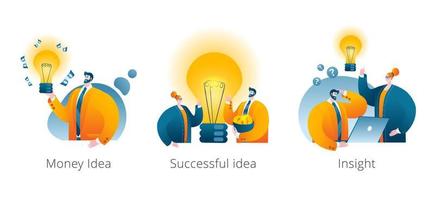 Set of vector illustrations of a successful idea