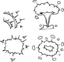 hand drawn Cartoon bomb explosion. Dynamite explosions, danger explosive bomb detonation and atomic bombs cloud comics. Bomb dynamites detonators doodle style vector