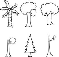 doodle tree collection icon with hand drawn style vector isolated