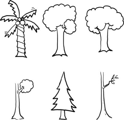 doodle tree collection icon with hand drawn style vector isolated