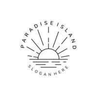 sunburst paradise island line art minimalist icon logo vector template illustration design