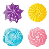 Collection of appetizing cute colorful meringues in flat style top view vector