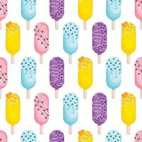 seamless pattern of cute appetizing cakesicles  on a stick for valentine's day with icing, sprinkles and hearts vector