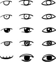 iconos de ojos de contorno dibujados a mano. imágenes de ojos abiertos y cerrados, formas de ojos durmientes con pestañas, supervisión de vectores y garabatos de signos de búsqueda