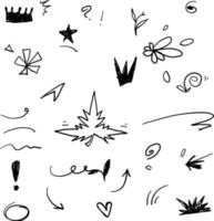 hand drawn Swishes, swoops, emphasis doodles. Highlight text elements, calligraphy swirl, tail, flower, heart, graffiti crown.doodle style vector