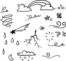 hand drawn doodle weather collection symbol set with line art cartoon style vector