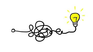 Simplifying the complex, confusion clarity or path vector idea concept with lightbulbs doodle illustration