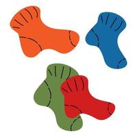 Set of multicolor warm socks in bright and muted hues. Isolate. Lifestyle. Handdrawn. vector