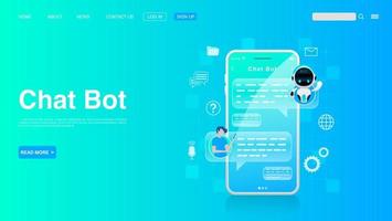 Man Chatting With Chat Bot On Smartphone. Chat Bot Technology and Online Help Center Concept. Vector EPS 10