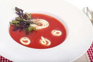 Tomato soup with microgreens.  Photo