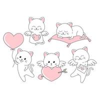 Valentine cute cat sticker with many pose vector