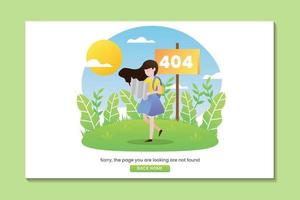 404 error landing page with woman lost in nature searching direction on map vector