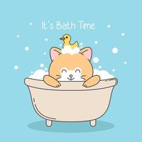 cute cat take a bath with duck vector