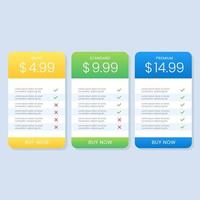 Colorful pricing table list simple for website vector