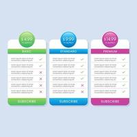 Simple colorful pricing table list for website vector