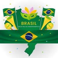 carnaval del día de la independencia de brasil con adornos y bandera vector