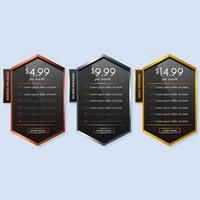 bronze silver gold simple pricing table plan vector