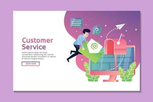 Customer service landing page with man sending message to mailbox vector