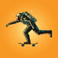 astronaut skateboarding illustration vector