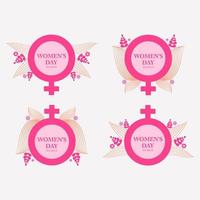 flat pink womens day badges collection vector