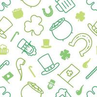 Leprechauns themed green seamless pattern on transparent background vector