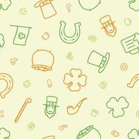 Seamless pattern of St. Patrick's day outline icons with smaller icons in between vector