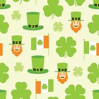 Seamless pattern of Clover, Leprechaun, and Irish flag vector