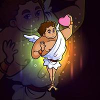 The cupid is holding and raising up a love esport mascot design vector