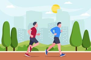 Two Men Jogging at the Park vector