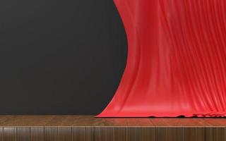 stage with red curtain wooden floor realistic 3d rendering for podium and display of product or design photo