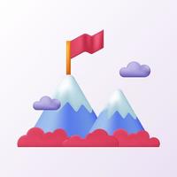 montaña con bandera motivación logro misión éxito para negocios 3d lindo icono vector