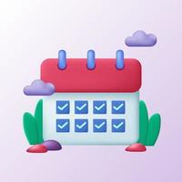 3d cute calendar icon with check mark approve planning daily list or task job agenda illustration vector