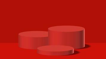 red product background stand or podium pedestal on empty display with red background. 3D rendering photo