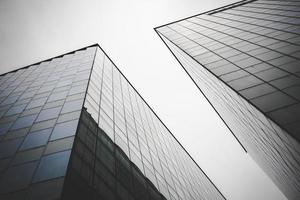 Modern architecture steel girders cladding the glass facade of business building photo