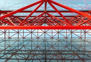 The urban abstract red steel structure of the office building photo