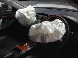 Car of accident deflated airbags after the eruption inflation due to a car collision, Airbag work photo