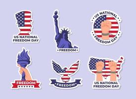 US National Freedom Day Sticker Collection vector