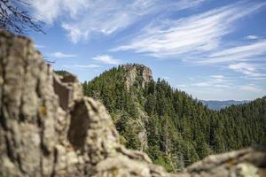 View on coniferous woods and Rocky mountains in Bulgaria. photo