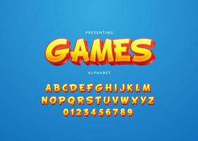 Playful style text effect, trendy game title font alphabet and number vector