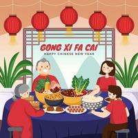cena con la familia en concepto de año nuevo chino vector